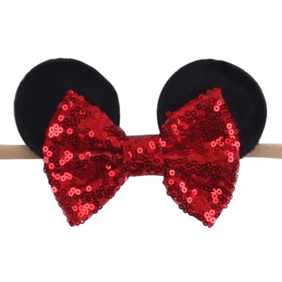 Baby Minnie Mouse Ears Headband with Black Sequins Bow - Picture 8 of 10
